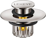LEKEYE Tub Stopper | Shower Drain Hair Catcher | Pop-up Drain Stopper with Strainer | Bathroom Bathtub Plug | Drain Protector for 1-1/2 to 1-3/4" Bath Drain Hole - Brushed Nickel