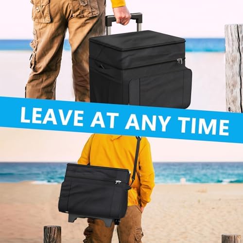 Cooler with Wheels and Handle, 50 Can Rolling Cooler, Portable Collapsible Soft Cooler Bag with Wheels,Leakproof Insulated Wheeled Cooler for Beach, Camping, Patio Travel, Outdoor, Ball Fields