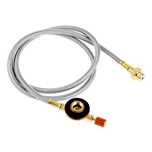 Aupoko Camping Gas Stove Extension Hose 1m, Camping Fuel Canister Valve Tube Pipe Hiking Stove Butane Gas Adapter Convert Connector (1 Meter Flat Gas Tank Extension Tube)