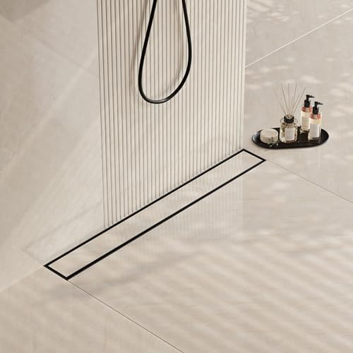 Neodrain 24 in Matte Black Linear Shower Drain- with 2-in-1 Flat & Tile Insert Cover, 304 Stainless Steel Rectangle Shower Floor Drain,Floor Shower Drain