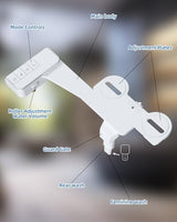 Hibbent Bidet Attachment for Toilet, Non-Electric Dual Nozzle for Frontal & Rear Wash, Adjustable Water Pressure Control, Fresh Water Bidet Toilet Seat, Self Cleaning Water Sprayer, White