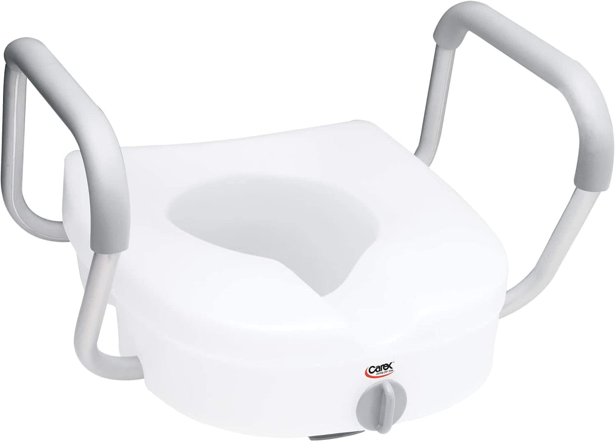 Carex E-Z Lock Raised Toilet Seat With Handles, 5" Toilet Seat Riser with Arms, Handicap Raised Toilet Seat For Seniors and Elevated Toilet Seat