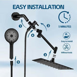 Shower Head,10 Inch High Pressure Rain Shower Head with Handheld Spray Combo, Adjustable Dual Rainfall Shower Head - Showerhead Comb Set with Extension Arm - 60 Inch Long Shower Hose（Black）