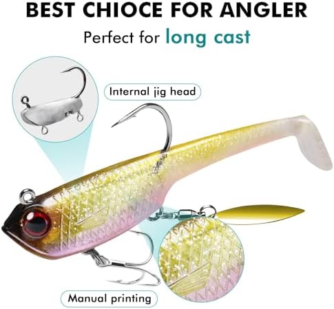 TRUSCEND Pre-Rigged Soft Fishing Lures, Well-Made Easy Catching Lures for Family Fishing, Great Action Swimbaits with Spinner, All-Conditions Fishing Gear for Bass Trout Walleye, Crappie Fishing Jigs