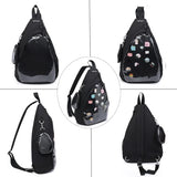 Oxford Ita Bag Kawaii Pin Display Chest Pack Single Shoulder Bag Sport Backpack Hiking Daypack, Medium