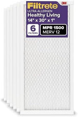 Filtrete 14x30x1 AC Furnace Air Filter, MERV 12, MPR 1500, CERTIFIED asthma & allergy friendly, 3 Month Pleated 1-Inch Electrostatic Air Cleaning Filter, 6-Pack (Actual Size 13.81x29.81x0.78 in)