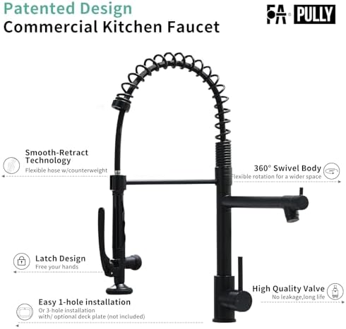 Fapully Black Kitchen Faucet,Commercial Pull Down Kitchen Sink Faucet with Sprayer