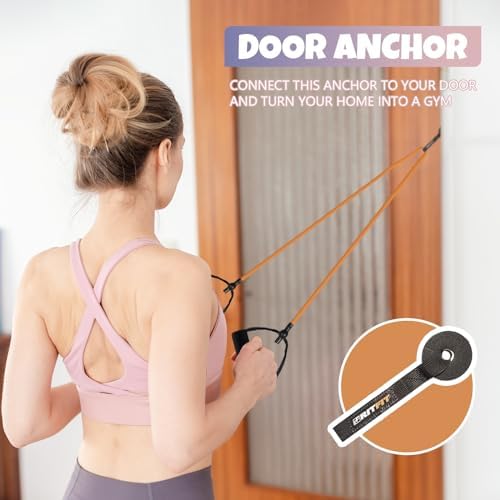 RitFit Single Resistance Exercise Band with Comfortable Handles - Ideal for Physical Therapy, Strength Training, Muscle Toning - Door Anchor and Starter Guide Included