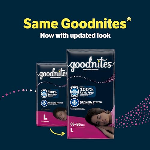 Goodnites Girls' Nighttime Bedwetting Underwear, Size Large (68-95 lbs), 58 Ct (2 Packs of 29), Packaging May Vary