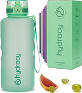 Hydracy Water Bottle with Time Marker -Large BPA Free Water Bottle & No Sweat Sleeve -Leak Proof Gym Bottle with Fruit Infuser Strainer & Times to Drink -Ideal for Fitness Sports & Outdoors