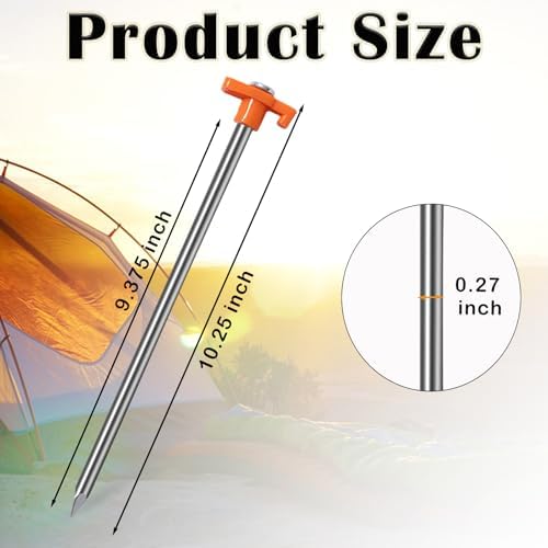 20 Pack Tent Stakes - 10 Inch Galvanized Non-Rust Ground Stakes Heavy Duty Canopy Anchors Metal Tent Pegs for Camping, Garden, Hiking, Orange