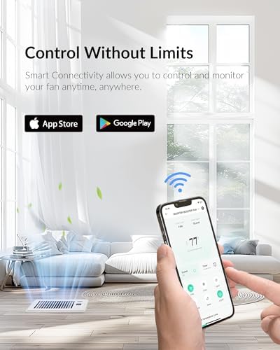 Super Quiet Register Booster Fan for 4" x 10" Register Holes, Smart Register Vent with Dual Intelligent Thermostat and WIFI App Control, Heating Cooling AC Vent Fan (White)