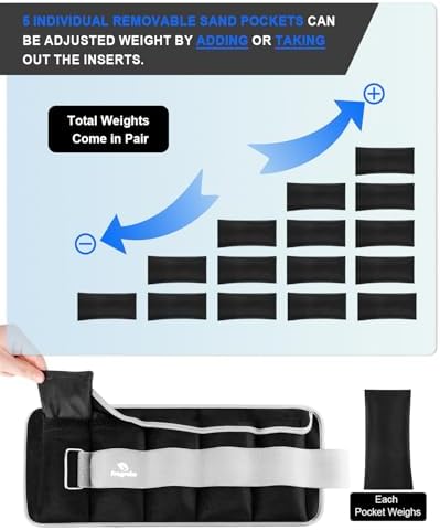 Fragraim Adjustable Ankle Weights 1-3/4/5/6/8/10/12/15/20 LBS Pair with Removable Weight for Jogging, Gymnastics, Aerobics, Physical Therapy