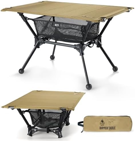 OneTigris Dipper Camping Table, Lightweight Portable Folding Table with Mesh Storage Net, High/Low Options, Ideal for Camping, Hiking, Tailgating, Beach, Picnic, Travel, Backyard