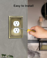 6-Pack Duplex Outlet Cover Plate, Antique Brass Metal Wall Plates for Electrical Outlets, 1 Gang Receptacle Cover, Pearls Decorative Switch Plates and Outlet Covers