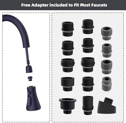 Hibbent Pull Down Spray Head, 3-Function Spray Nozzle with 15 Adapters, Kitchen Sink Faucet Head Replacement Compatible with Moen, American Standard, Delta, Kohler Faucets, Oil-Rubbed Bronze