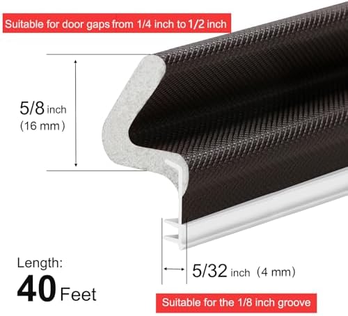 40 Feet Door Weather Stripping, Kerf Weather Stripping for Doors with Groove, Kerf Door Seal for Large Gap and Easy Installation(40, Brown)