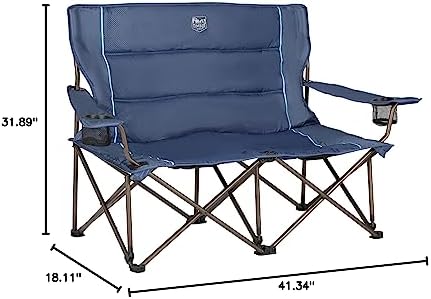 Timber Ridge 2 Person Folding Loveseat Comfortable Double Foldable Camping Chair Folding Lawn Chairs for Outside, Blue