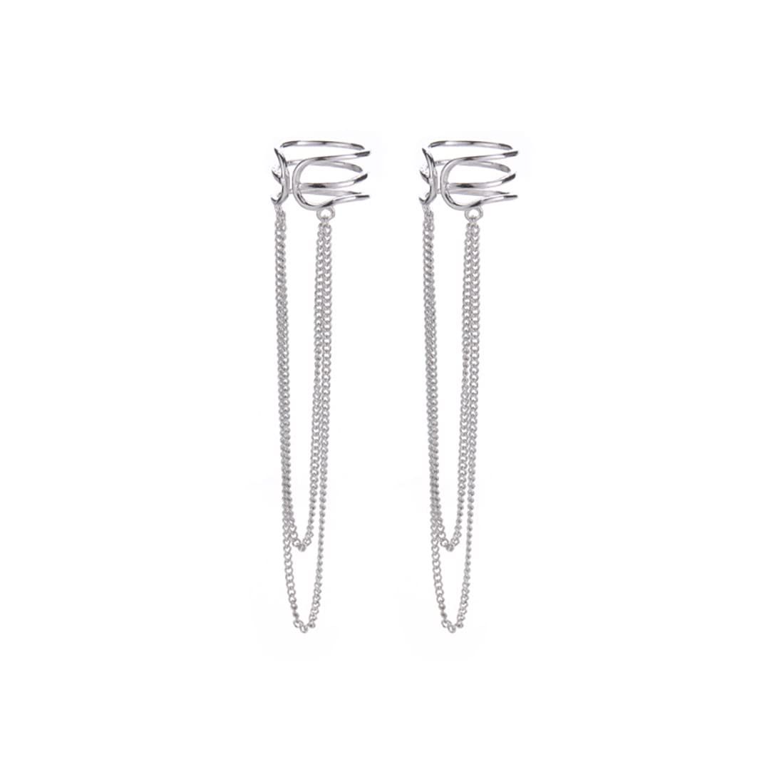 SLUYNZ 925 Sterling Silver No Piercing Cuff Earrings Chain for Women Wrap Earrings Tassel Clip On Ear (A-Silver)