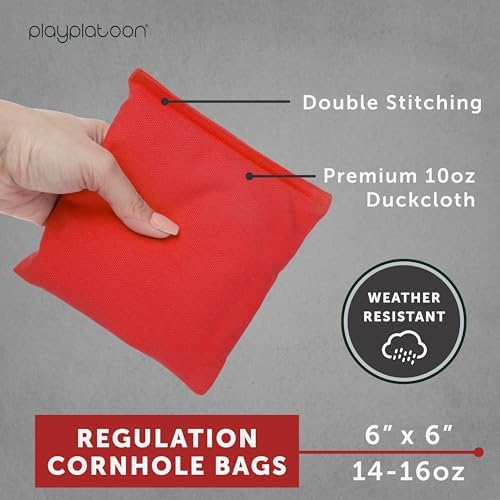 Play Platoon Cornhole Bags Weather Resistant- Set of 8 Regulation Bean Bags for Tossing- Official Professional Size & Weight Corn Hole Bags Two Color All Weather Cornhole Beans Bag Set with Tote Bag