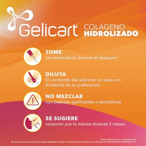 Gelicart Action Colágeno Hidrolizado 30 Sobres x 20 g. Suplemento Alimenticio en Polvo para Reconstruir. Sin Lactosa, Sin Azúcar, Sin Grasa y 100% Natural 1 Sobre al Día para Adultos Mayores a 12 Años