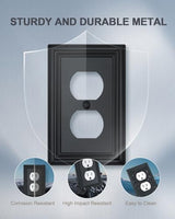 4-Pack Black Outlet Covers, Metal Duplex Wall Plates for Receptacles, Light Switch, Durable Electrical Outlet Cover Plates, 3.15''*4.88'', Midsize