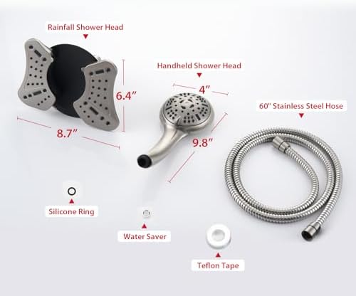 GRICH 2.5GPM Shower Heads with Handheld Spray Combo: 2 in 1 Rain Shower Head with Handheld Spray,Detachable High Pressure Shower Heads, 9 Spray Modes Adjustable Showerhead with 60 Inch Hose, Nickel