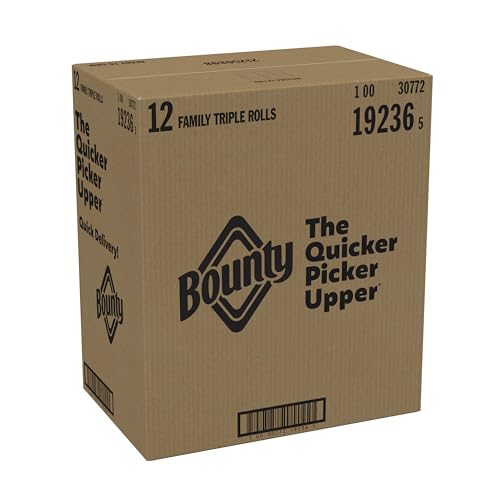 Bounty Quick-Size Paper Towels, White, 12 Family Triple Rolls = 40 Regular Rolls