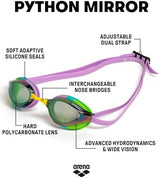 ARENA Unisex Python Racing Swim Goggles for Men and Women Anti-Fog No Leak Max Comfort Dual Strap, Mirror/Non-Mirror Lens