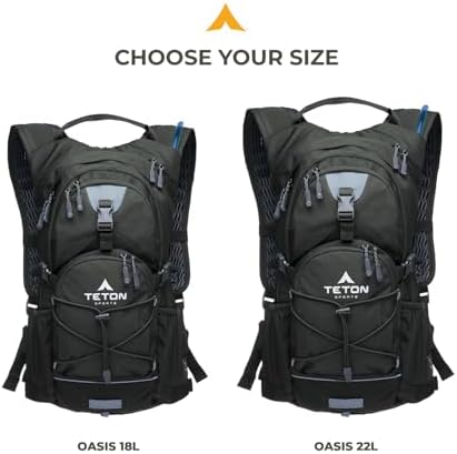 Teton Oasis Hydration Backpack – Lightweight Water Pack with Bladder for Hiking, Running, Cycling, Biking – 18L/22L Sizes – Sewn-in Rain Cover – Fits Men and Women