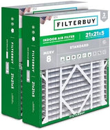 Filterbuy 21x21x5 Air Filter MERV 8 Dust Defense (2-Pack), Pleated HVAC AC Furnace Air Filters Replacement for Rheem, Ruud, and Protech (Actual Size: 20.63 x 20.63 x 4.38 Inches)