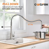 OWOFAN Kitchen Faucet with Pull Down Sprayer Brushed Nickel Stainless Steel 1 Handle Pull Out Spring Sink Faucets 1 Hole Or 3 Hole Dual Function for Farmhouse Camper Laundry Utility Rv Wet Bar