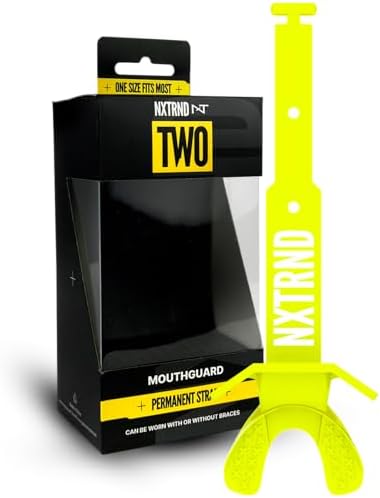 Nxtrnd Two Football Mouth Guard, Football Mouthpiece with Strap, Fits Adult & Youth (Neon Yellow)