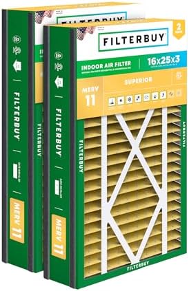 Filterbuy 16x25x3 Air Filter MERV 11 Allergen Defense (2-Pack), Pleated HVAC AC Furnace Air Filters Replacement for Trion Air Bear, Lennox X0581, and More (Actual Size: 15.63 x 24.13 x 3.00 Inches)