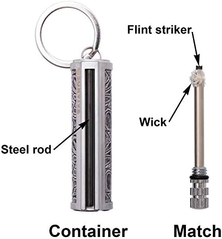 SURVIVE Permanent Match Metal, 2 Pack, Reusable Survival Fire Starter Lighter, Emergency Waterproof Keychain Striker Stick Kit