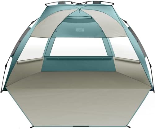 OutdoorMaster Beach Tent for 3-4 Person - Easy Setup and Portable Beach Shade Sun Shelter Canopy with UPF 50+ UV Protection Removable Skylight Family Size