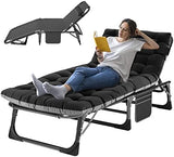 ABORON Folding Camping Cot W/Mat for Adults, Adjustable Heavy Duty Outdoor Bed,1200 D Layer Oxford Travel Camp Cots