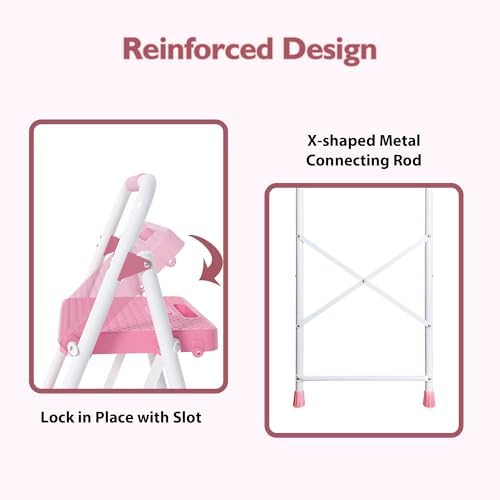 BONTEC 3-Step Ladder, Folding Step Stool, 600lbs Max Load Capacity, Sturdy Steel, Non-Slip Pedals, Lightweight, Portable Steel Ladder with Convenient Handrail, Safety Design for Home & Work, Pink