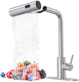 Brushed Nickel Single Hole Kitchen Faucets with Pull Down Sprayer, Single Handle, High Flow Water, Pull Out Tap, Stainless Steel Sink Faucet, Suitable for Farmhouse Camper Laundry Rv Bar