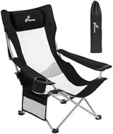 Sportneer Beach Chair: Adjustable Folding Chair with Cup Holder & Side Pocket - Portable & Compact Beach Chairs for Adults with Reclining Positions for Camping Picnic and Outdoor, Black