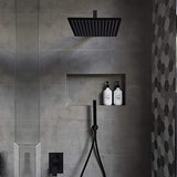 Voolan Rain Shower Head - High Flow Large Rainfall Shower Heads Made of Stainless Steel - Waterfall Bathroom Square Showerhead - Ceiling or Wall Mount (12" Black)