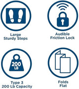 Cosco 11408PBL1E Three Step Big Step Folding Step Stool with Rubber Hand Grip, Grey