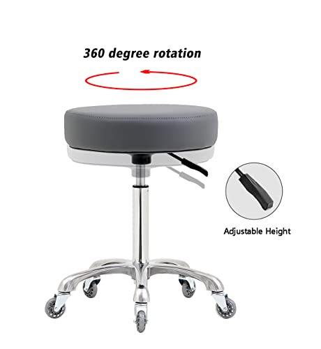 Ainilaily Rolling Stool with Wheels, Heavy Duty 400 lbs Stool for Shop Guitar Lab Tattoo Workbench Medical, Adjustable Swivel Chair (Grey)
