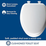 Mayfair Padded Toilet Seat, Cushioned Soft Vinyl over Wood Core Seat, Secure Hinges, Easy Clean, Elongated, White