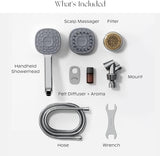 Canopy Handheld Filtered Shower Head & Scalp Massager - High Pressure Shower Head Filter for Hard Water - Reduce Impurities for Healthier Scalp, Skin & Hair - Hair Growth - Chrome