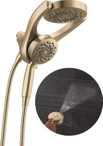 Delta Faucet 5-Setting HydroRain 2-in-1 Dual Shower Head with ProClean Spray, Gold Round Shower Head with Hose, Hand Held Shower Head, Champagne Bronze 75419CZ