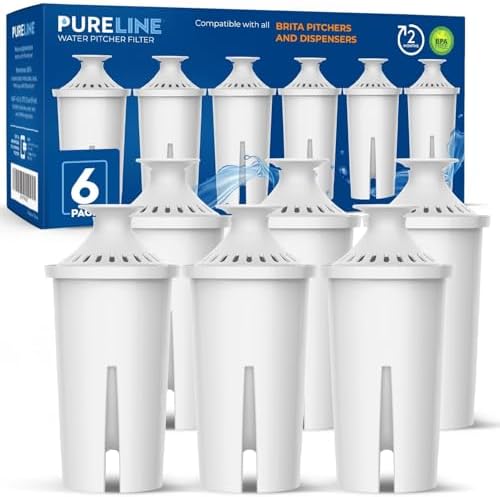 Pureline Replacement for Brita® Filter, Pitchers and Dispensers, Classic 35557, OB03, Mavea® 107007, Replacement for Brita® Pitchers Grand, Lake, Capri, Wave and More (6 Pack)