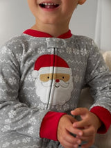 Simple Joys by Carter's Kids' Holiday Loose-fit Flame Resistant Fleece Footed Pajamas, Light Grey Santa/Mint Green Christmas Print, 7