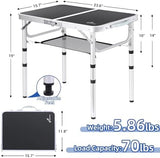 Sportneer Folding Table: Adjustable Height Camping Essentials 23.6" L x 15.7" W 3 Height with Mesh Layer - Compact & Portable Small Folding Table for Outdoor Camp Garden Picnic BBQ Dining Cooking