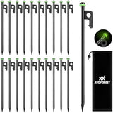 12Inch Heavy Duty Tent Stakes,20 PCS Tent Pegs Metal+Fluorescent Silicone Rings+ Storage Bag for Camping (20pcs)